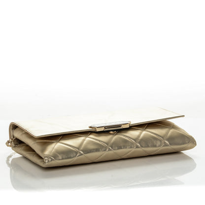 Chanel Metallalized Calfskin Quilted Retro Label Clutch Light Gold 4 of 7