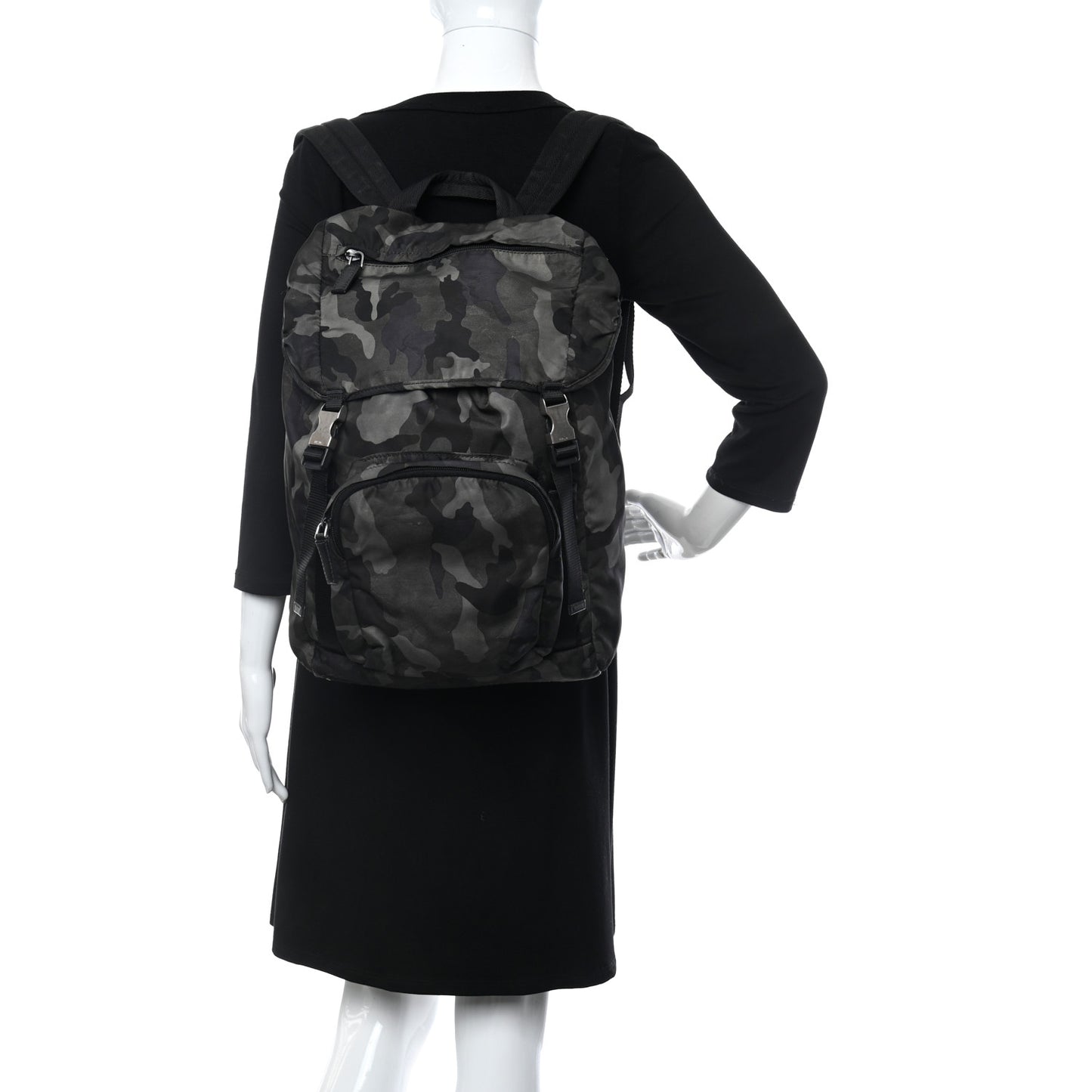 Tessuto Nylon Camouflage Print Double Buckle Backpack Fumo