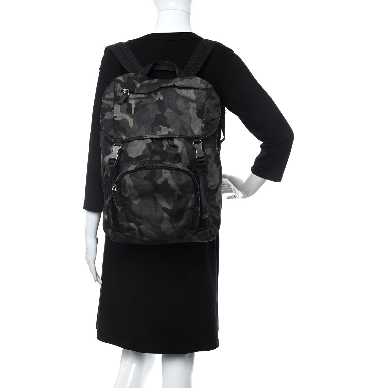 Prada Tessuto Nylon Camouflage Print Double Buckle Backpack Fumo 2 of 11