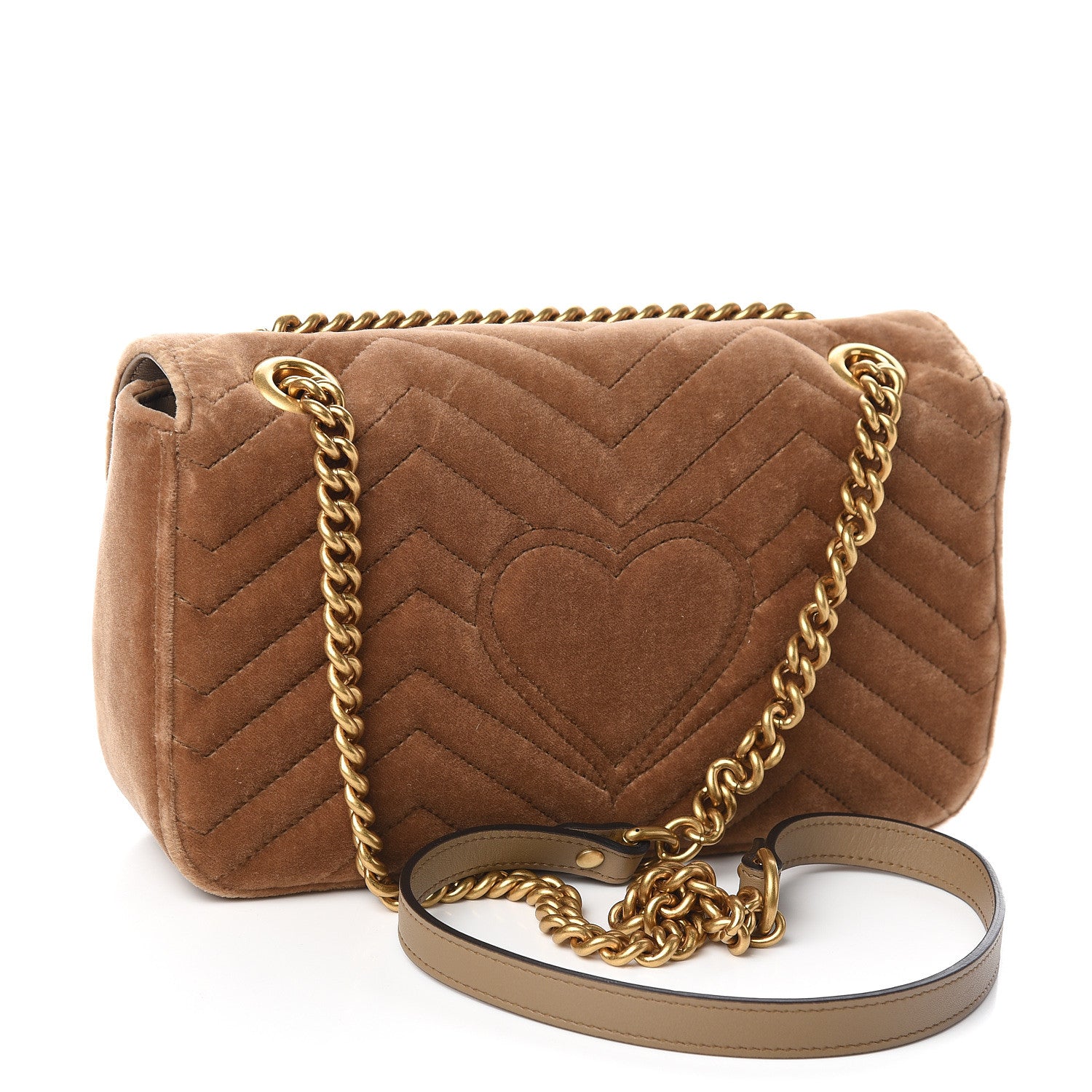 Gucci Velvet Matelasse Small GG Marmont Shoulder Bag Taupe 3 of 10