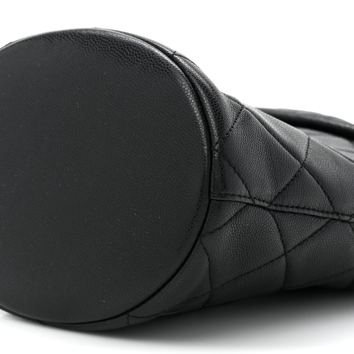 Caviar Quilted Twist Your Buttons Bucket Bag Black