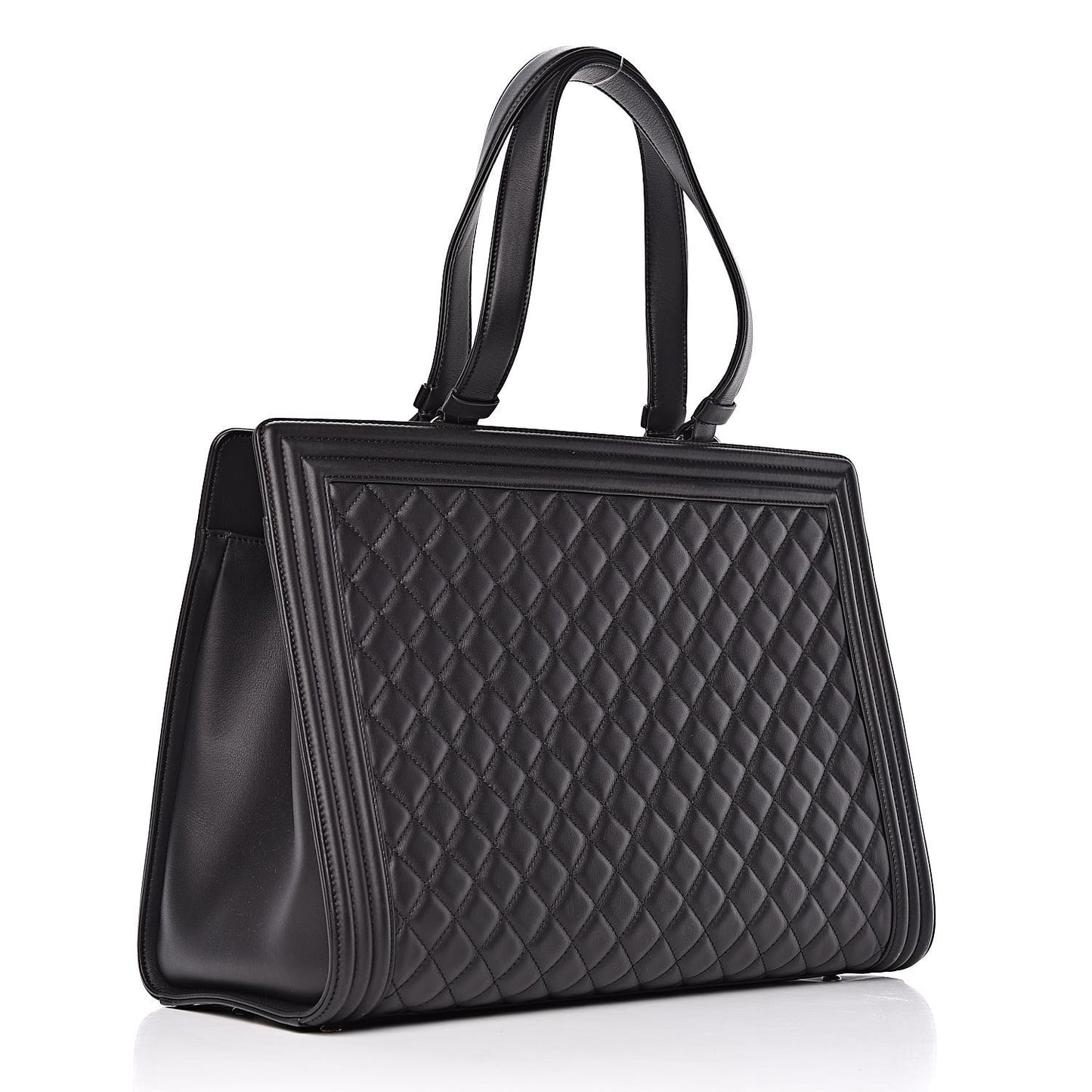 Calfskin Quilted Boy Shopping Tote Black