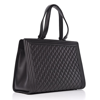 Chanel Calfskin Quilted Boy Shopping Tote Black 3 of 12