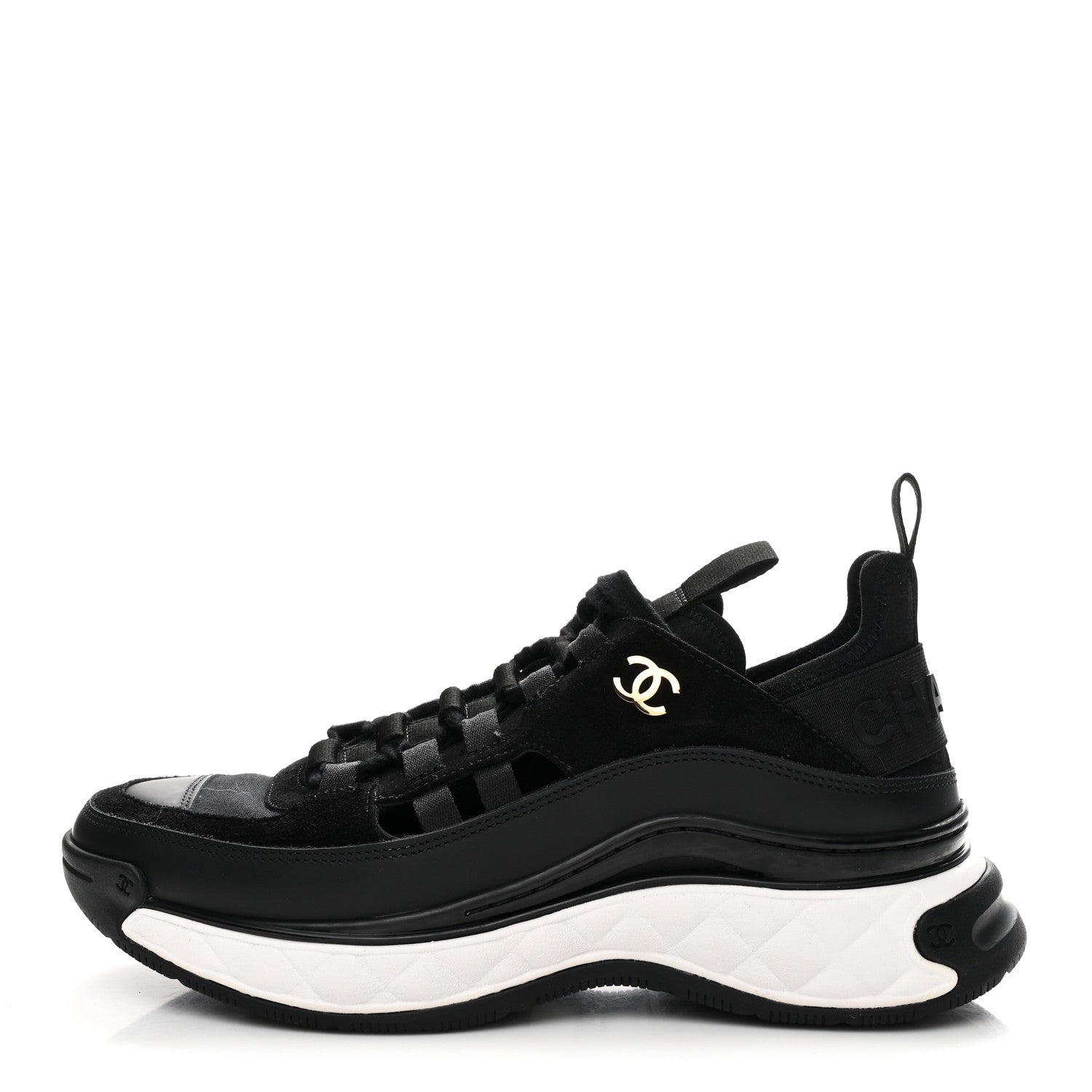 Chanel Fabric Calfskin Suede CC Sneakers 37.5 Black 1 of 9