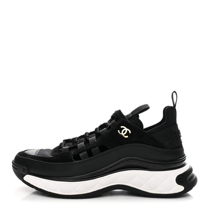 Chanel Fabric Calfskin Suede CC Sneakers 37.5 Black 1 of 9
