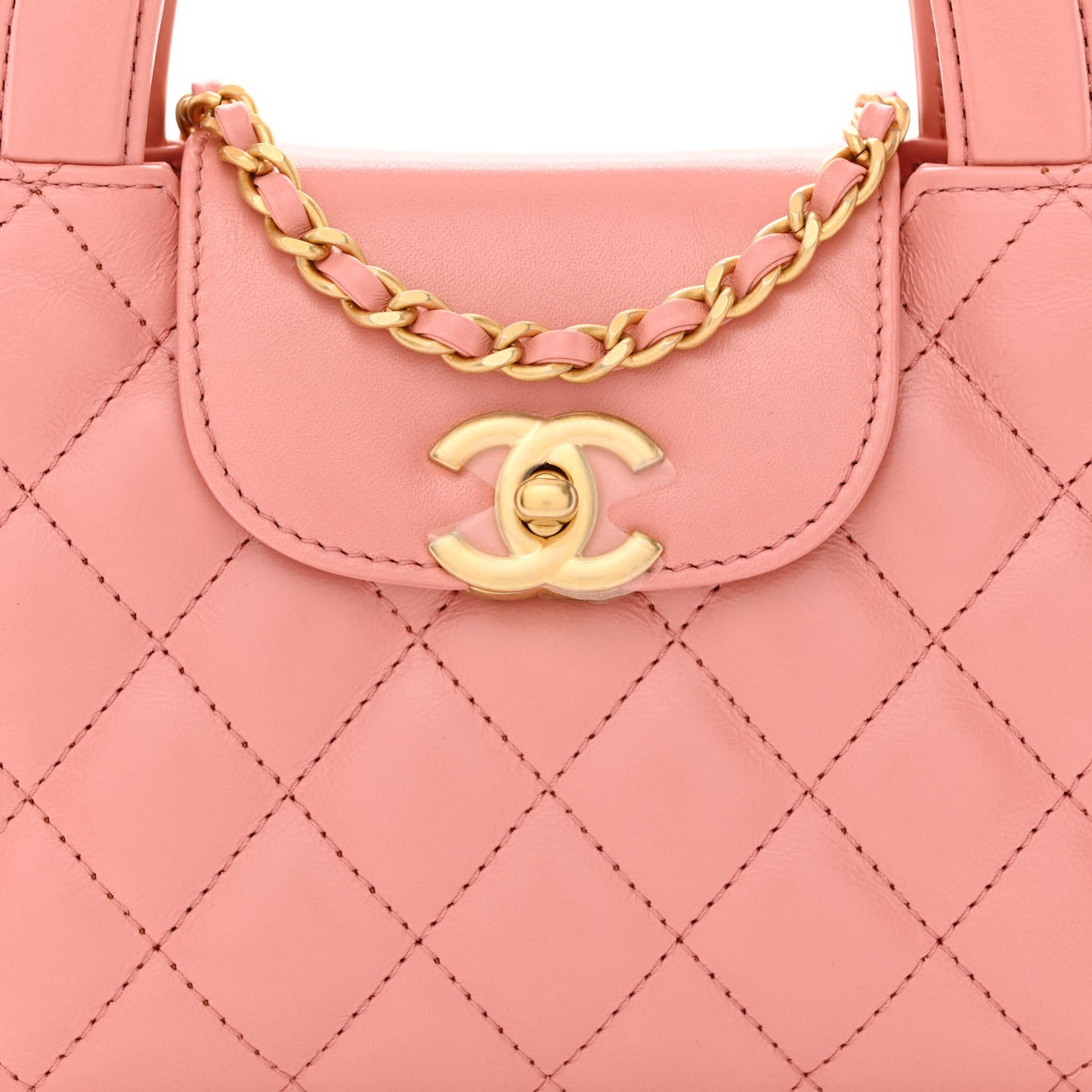 Shiny Aged Calfskin Quilted Nano Kelly Shopper Coral Pink