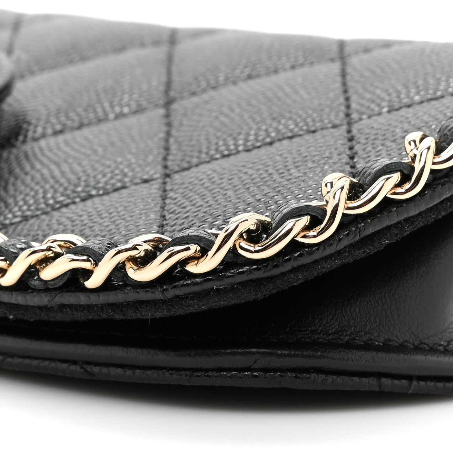 Caviar Quilted Chain Glasses Case Black