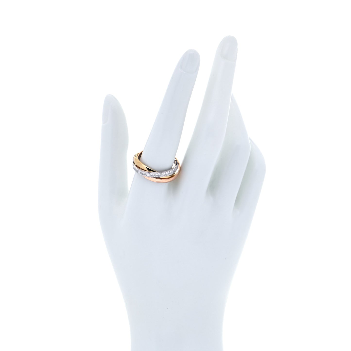 18K White Yellow Pink Gold Diamond Small Trinity Paved Ring 62 10