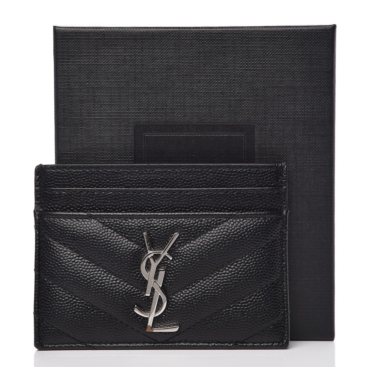 Grain De Poudre Matelasse Chevron Monogram Credit Card Case Black