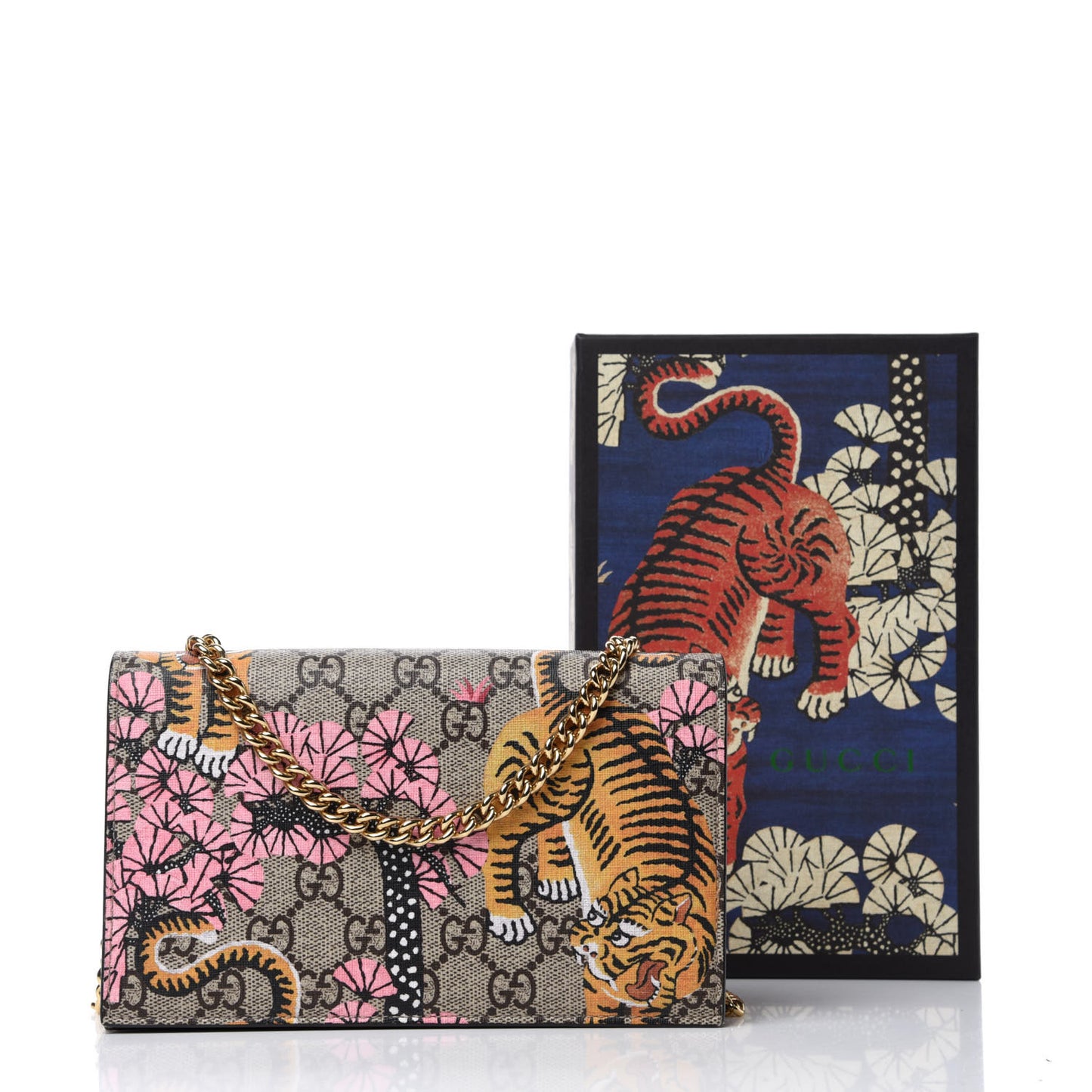 GG Supreme Monogram Bengal Chain Wallet Beige Pink