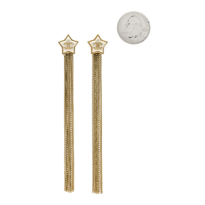 Chanel Metal Resin Pearl Star CC Drop Earrings Gold Pearly White 2 of 4