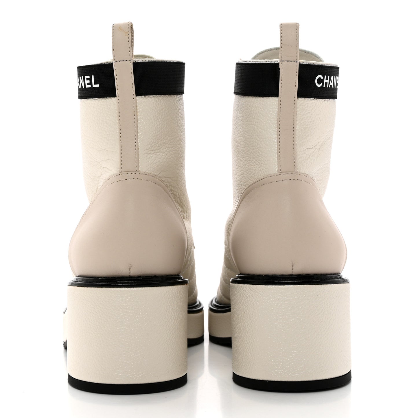 Pearly Calfskin Patent Calfskin Quilted Lace Up Boots 38.5 White Light Gray Black