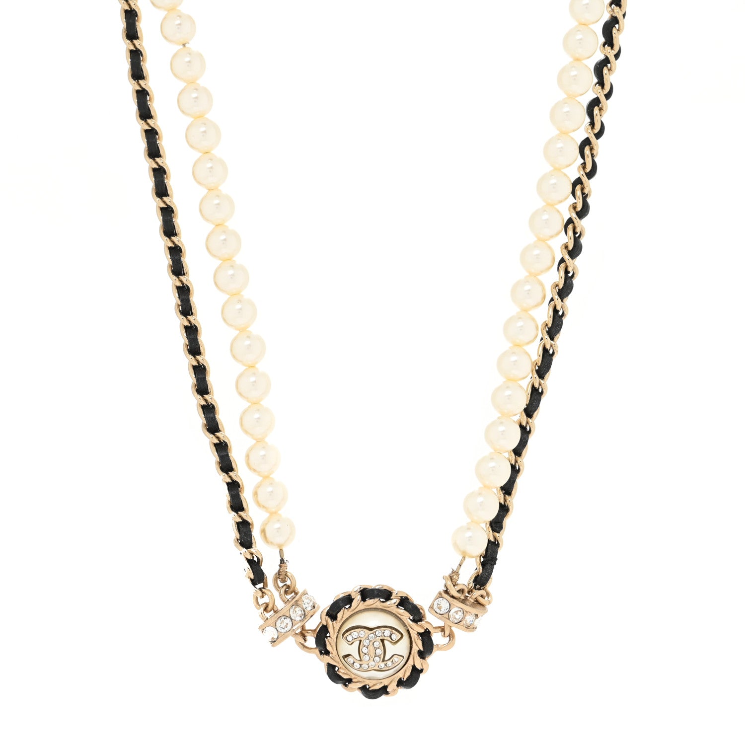 Chanel Pearl Crystal Lambskin CC Choker Gold Black 1 of 3