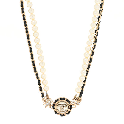 Chanel Pearl Crystal Lambskin CC Choker Gold Black 1 of 3