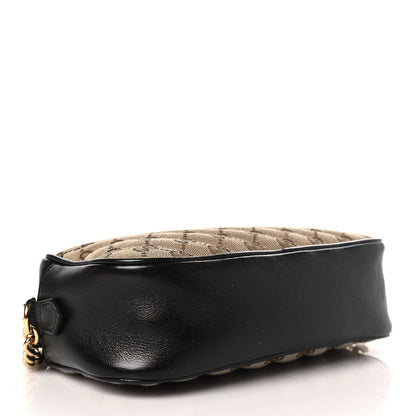 Gucci Monogram Matelasse Diagonal Small GG Marmont Chain Shoulder Bag Beige Black 4 of 9
