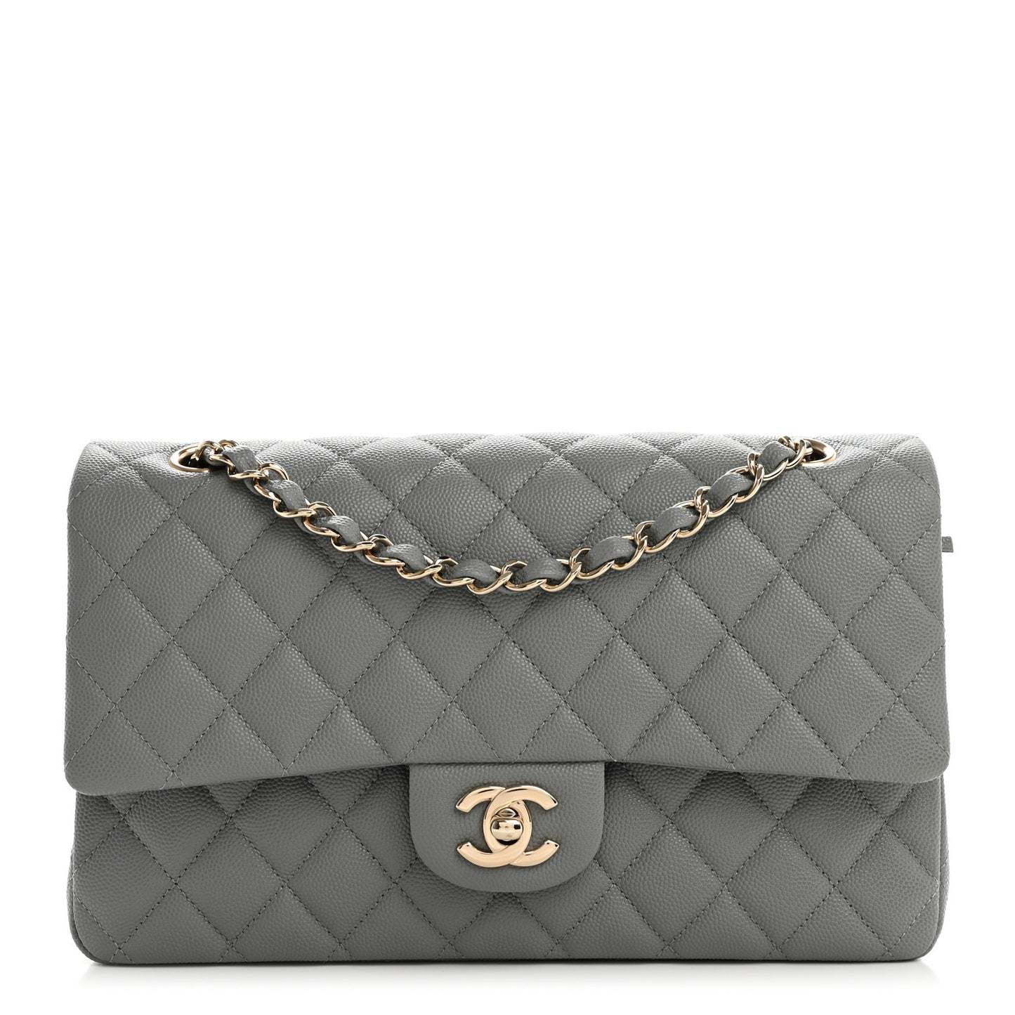 Caviar Quilted Medium Double Flap Grey