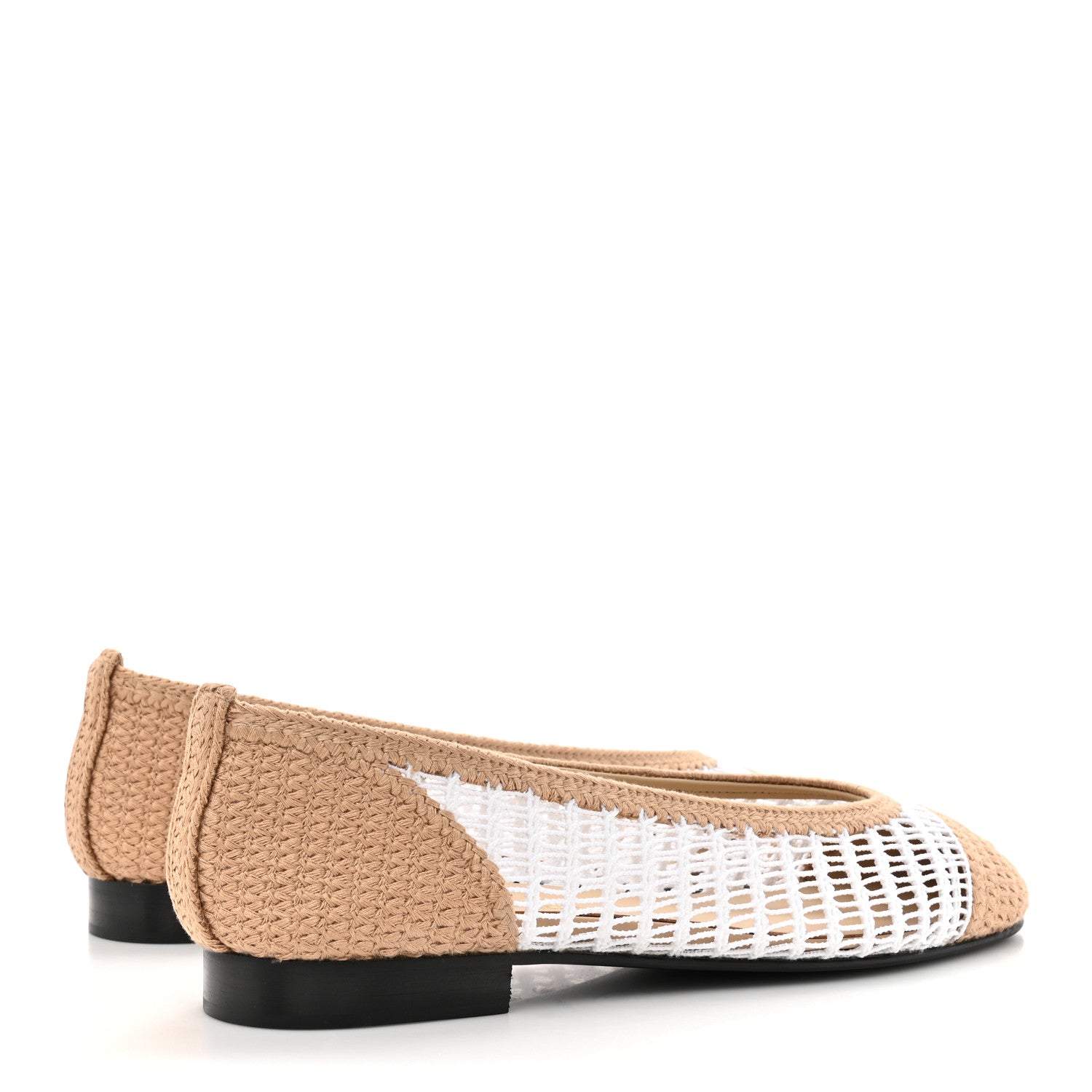 Chanel Raffia Cap Toe Ballerina Flats 36 Beige White 4 of 9
