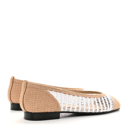 Chanel Raffia Cap Toe Ballerina Flats 36 Beige White 4 of 9