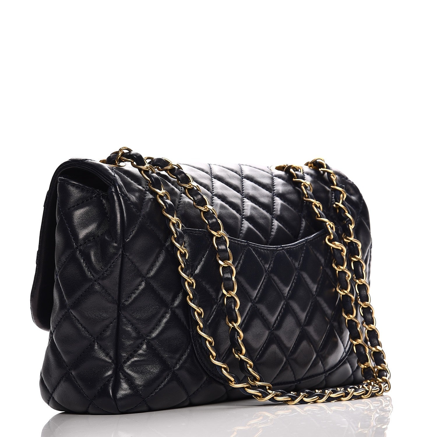 Chanel Lambskin Quilted Large Now and Forever Flap Navy 3 of 8