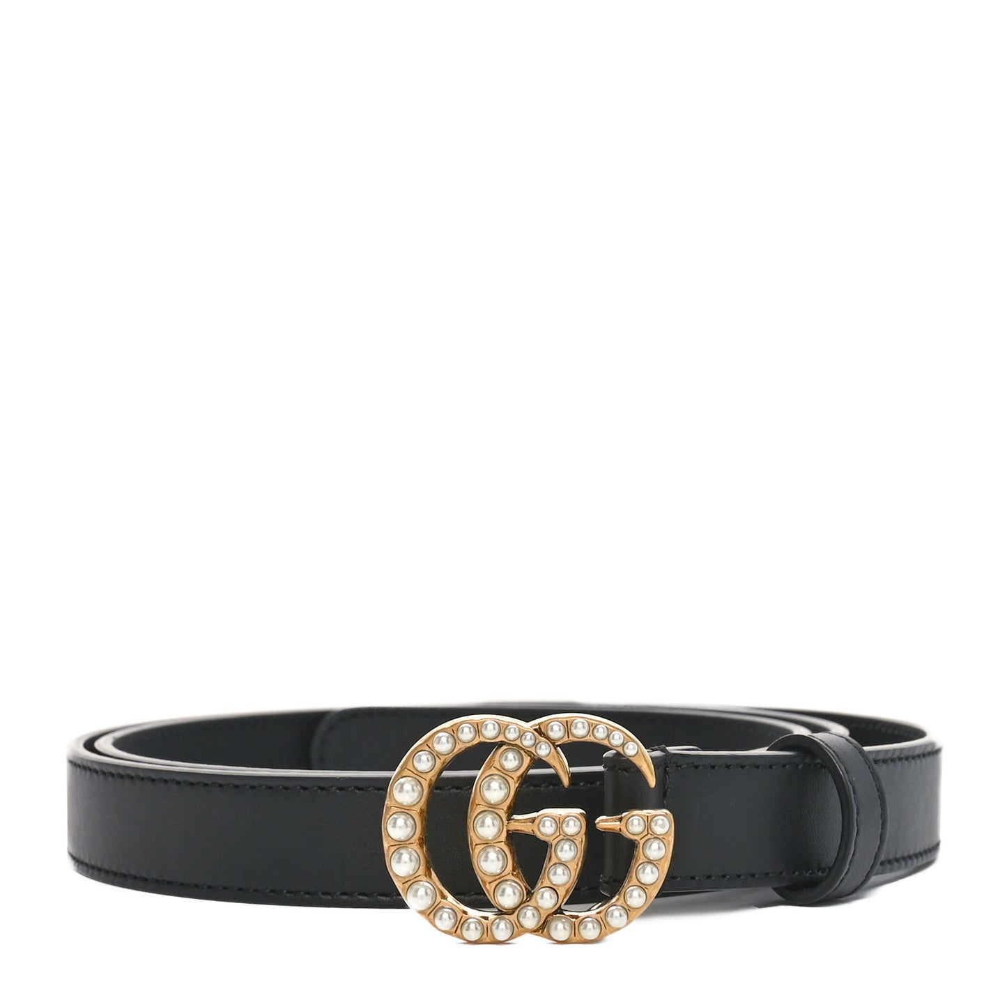 Calfskin Pearl Double G 20mm Belt 95 38 Black Cream