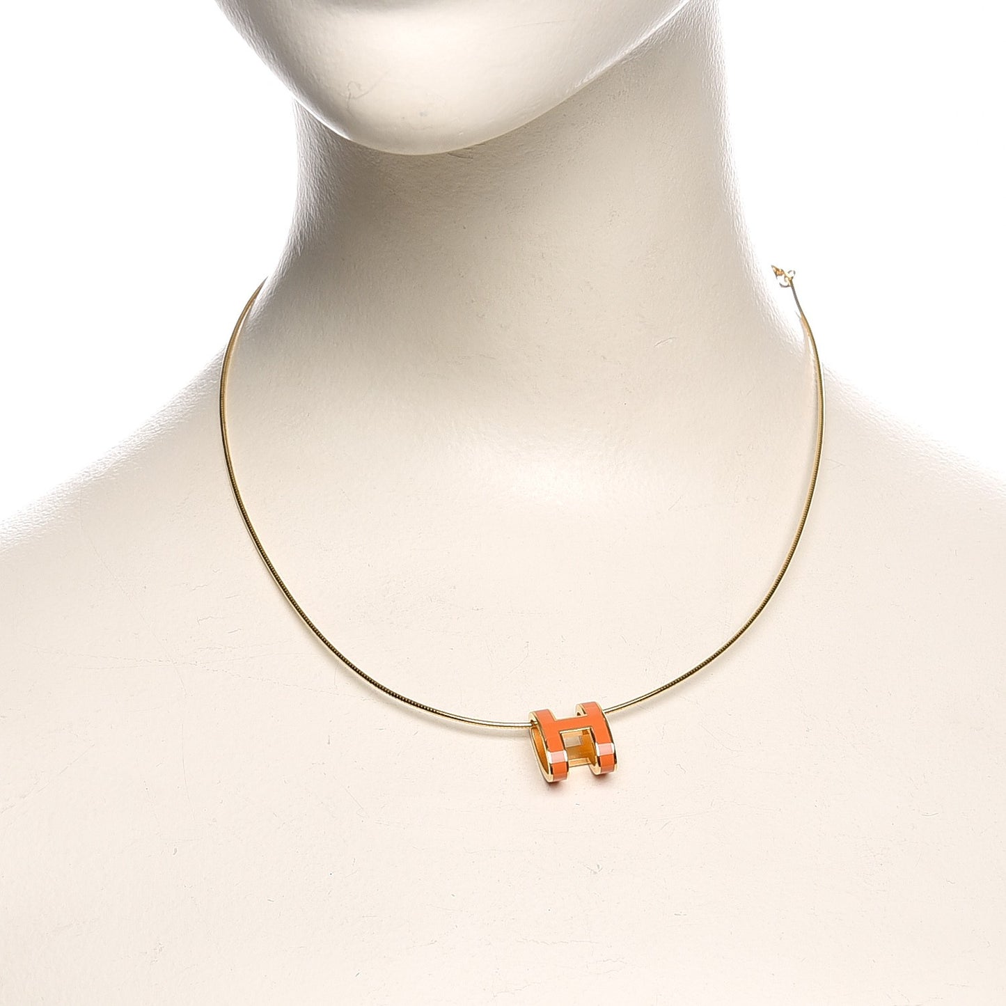 Lacquered Gold Pop H Pendant Necklace Orange