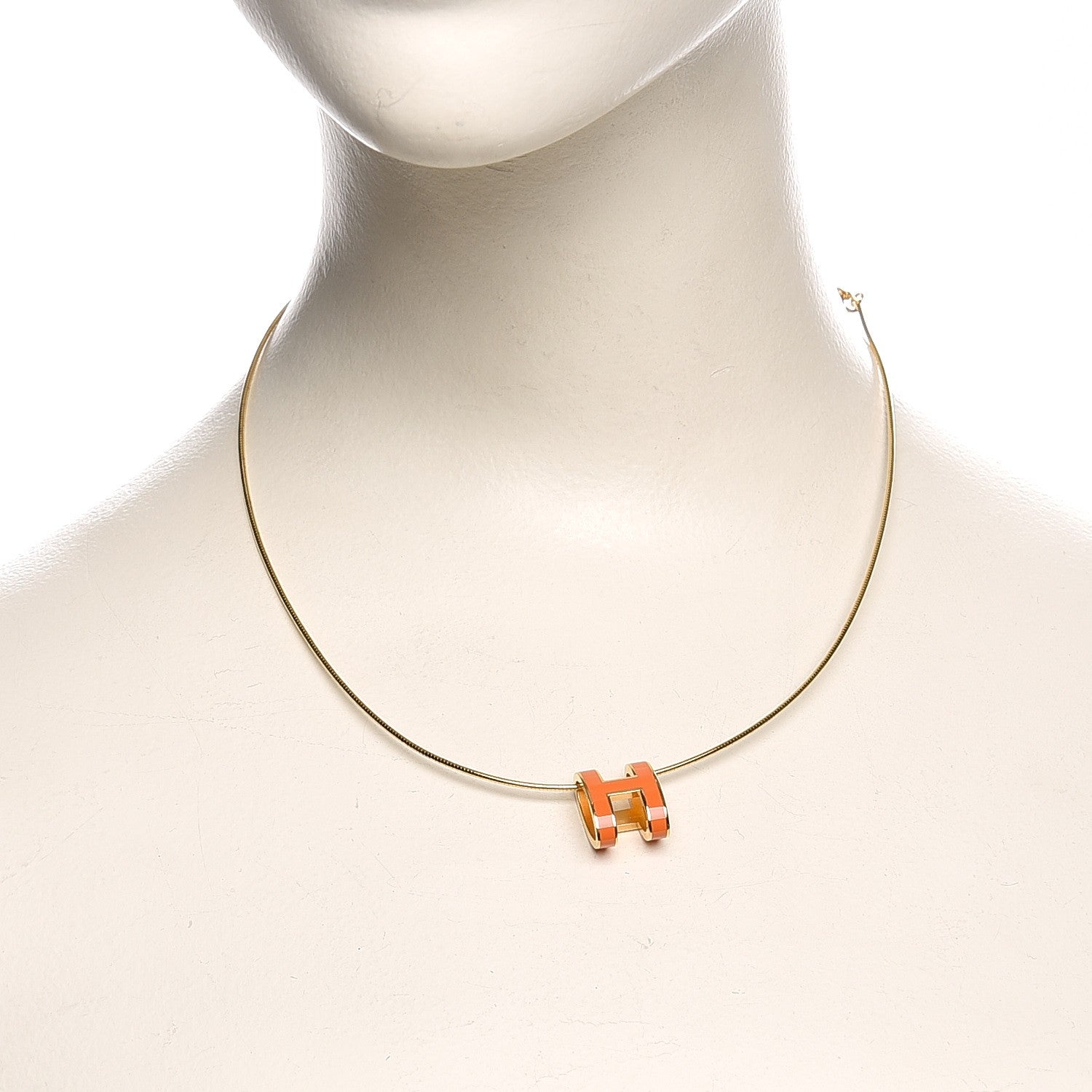 Hermes Lacquered Gold Pop H Pendant Necklace Orange 2 of 6