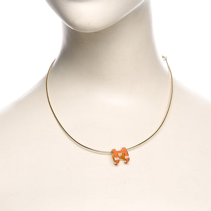 Hermes Lacquered Gold Pop H Pendant Necklace Orange 2 of 6
