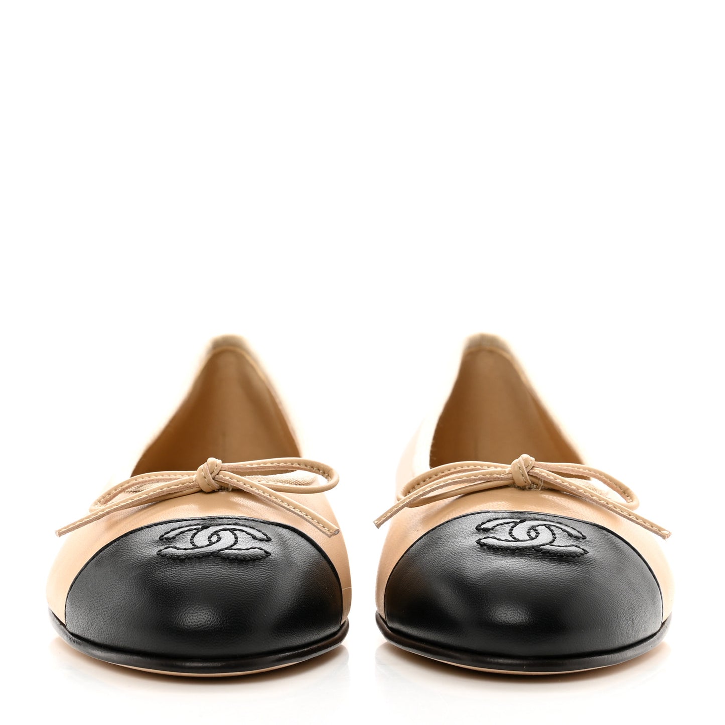 Lambskin Cap Toe CC Ballerina Flats 37.5 Beige Black