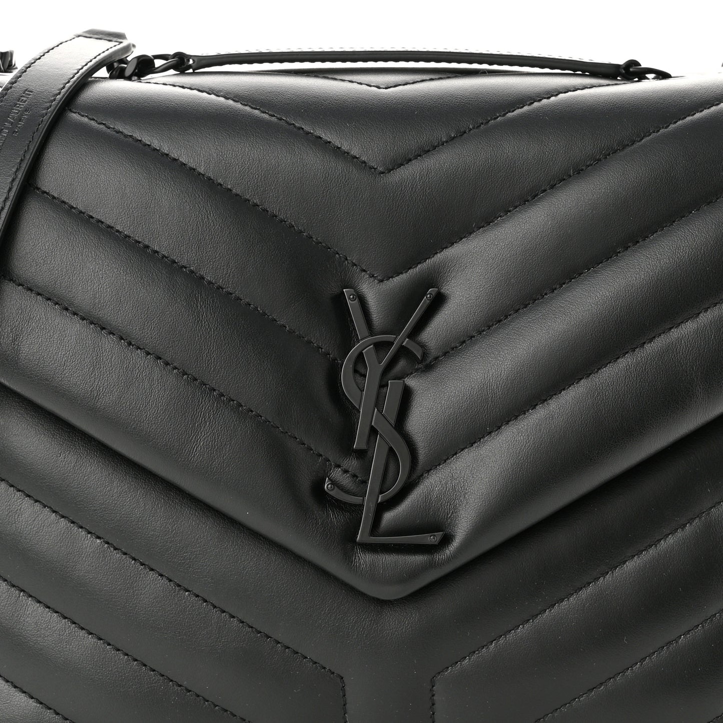 Calfskin Y Quilted Monogram Monochrome Medium Loulou Chain Satchel Black