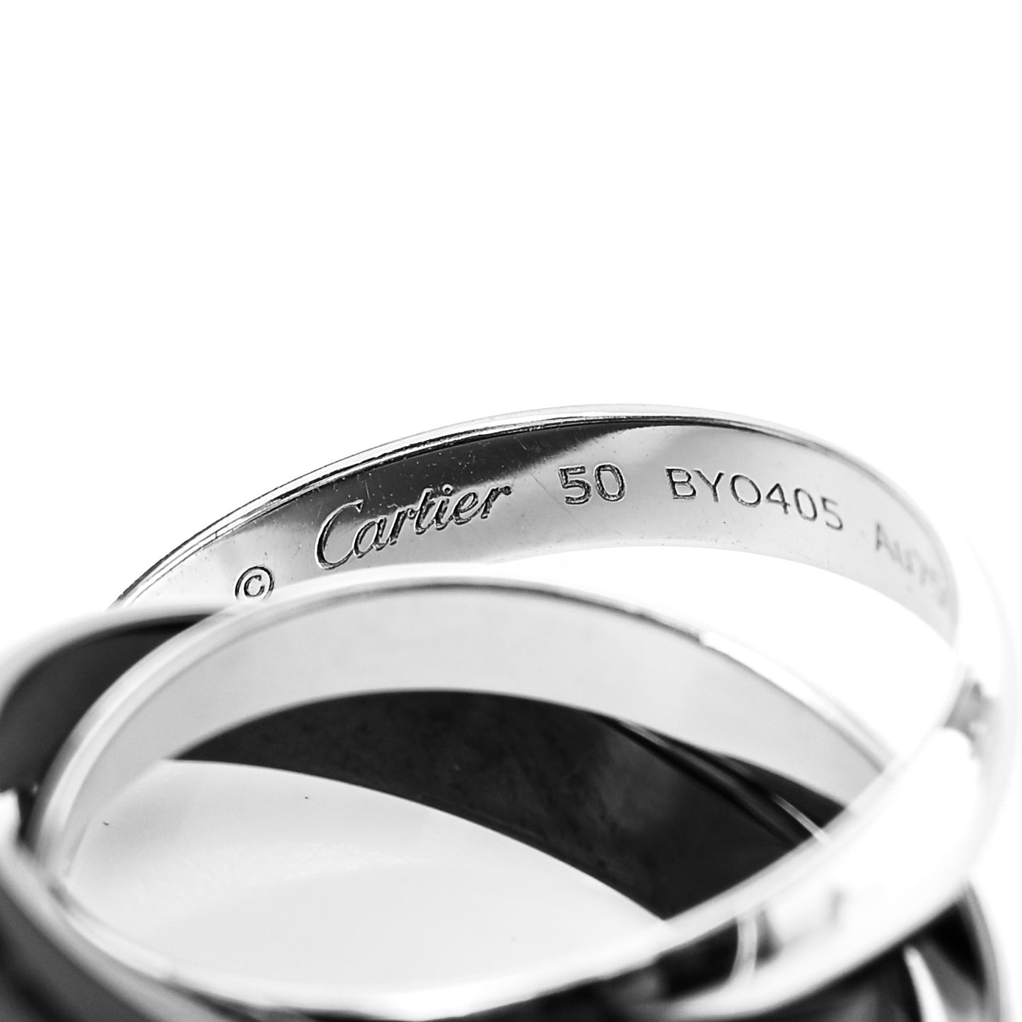 18K White Gold Palladium Black Ceramic Trinity Ring 50 5.25