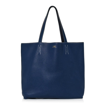 Hermes Taurillon Clemence Double Sens 36 Reversible Tote Bleu Saphir Prune 1 of 18