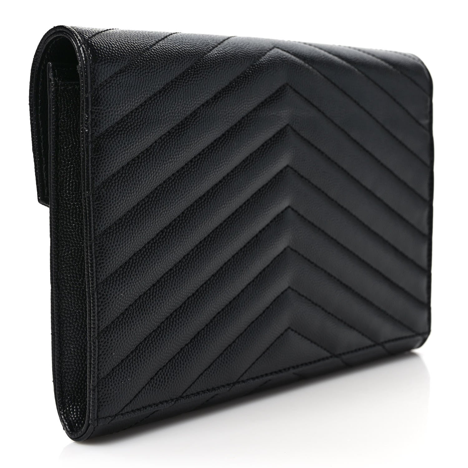 Saint Laurent Grain De Poudre Matelasse Chevron Monogram Envelope Clutch Black 3 of 8
