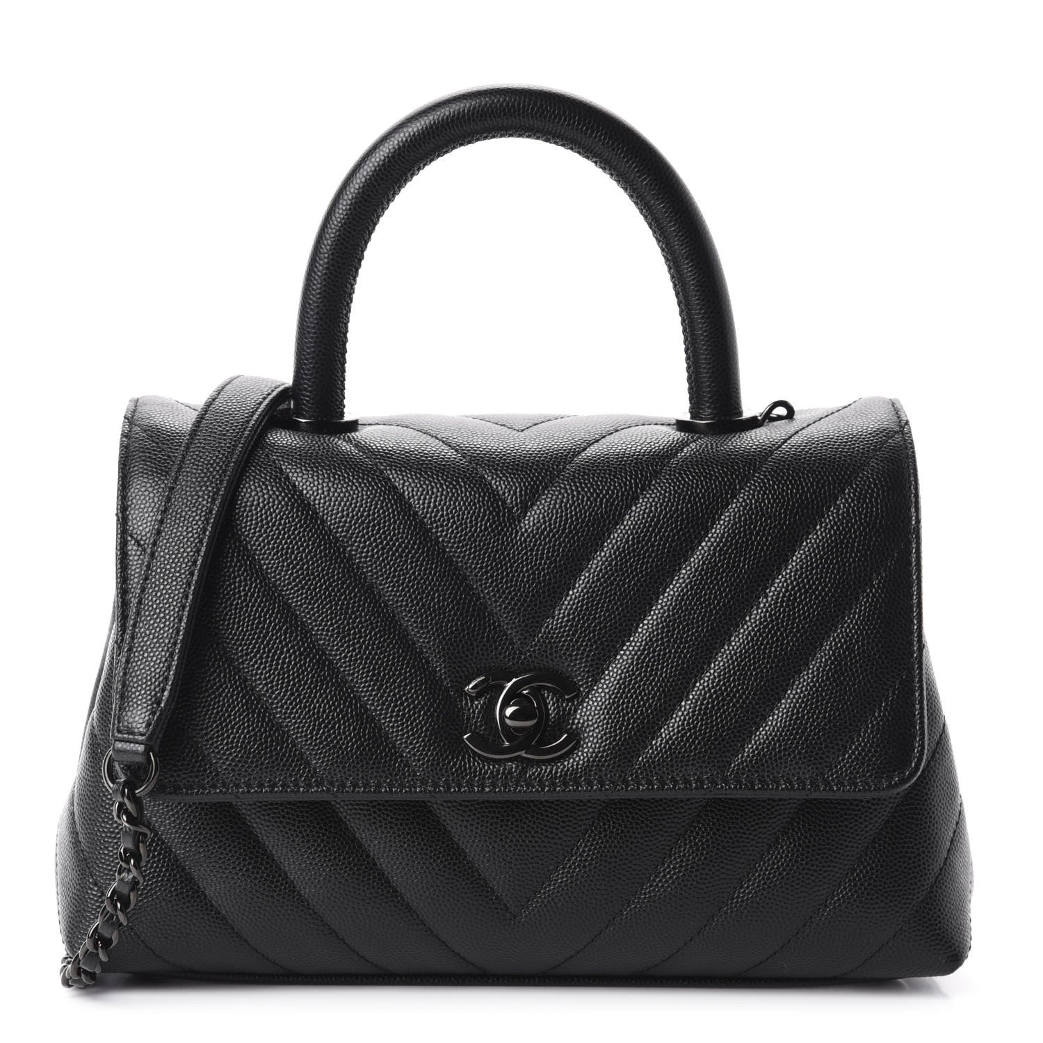 Chanel Caviar Chevron Quilted Mini Coco Handle Flap So Black 1 of 11