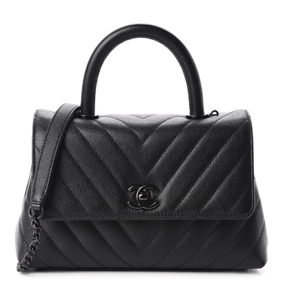 Chanel Caviar Chevron Quilted Mini Coco Handle Flap So Black 1 of 11