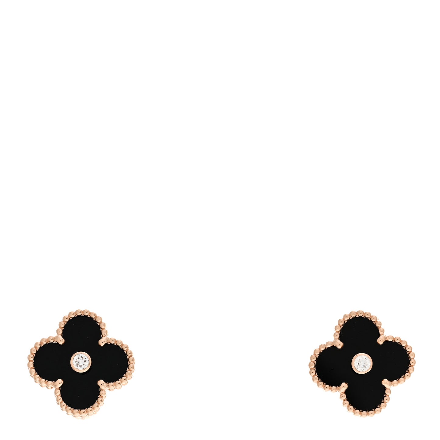 18K Rose Gold Diamond Black Onyx Vintage Alhambra Earrings