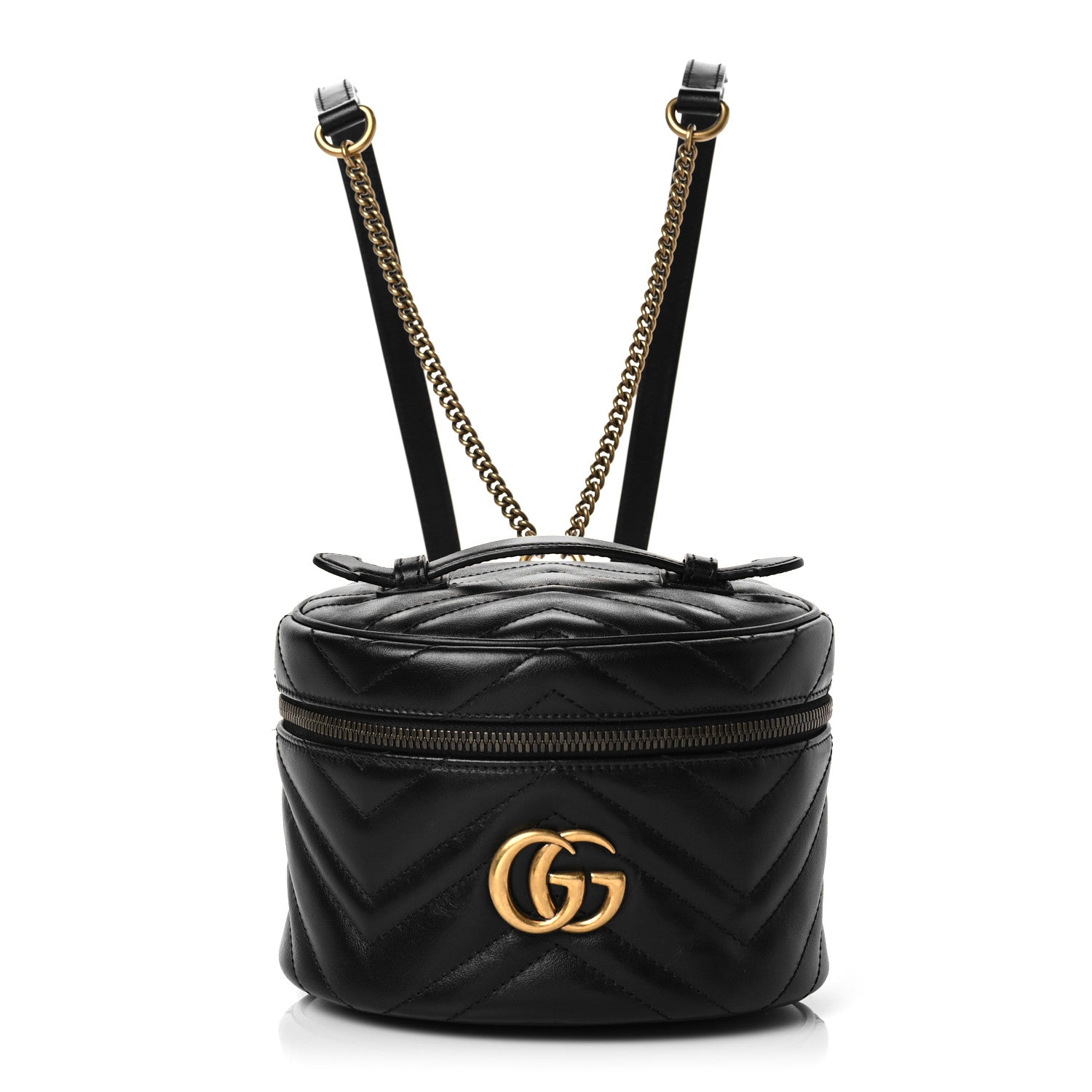 Gucci Calfskin Matelasse Mini GG Marmont Round Backpack Black 1 of 8