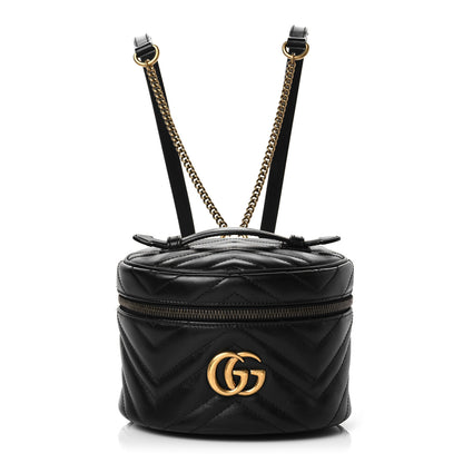 Gucci Calfskin Matelasse Mini GG Marmont Round Backpack Black 1 of 8