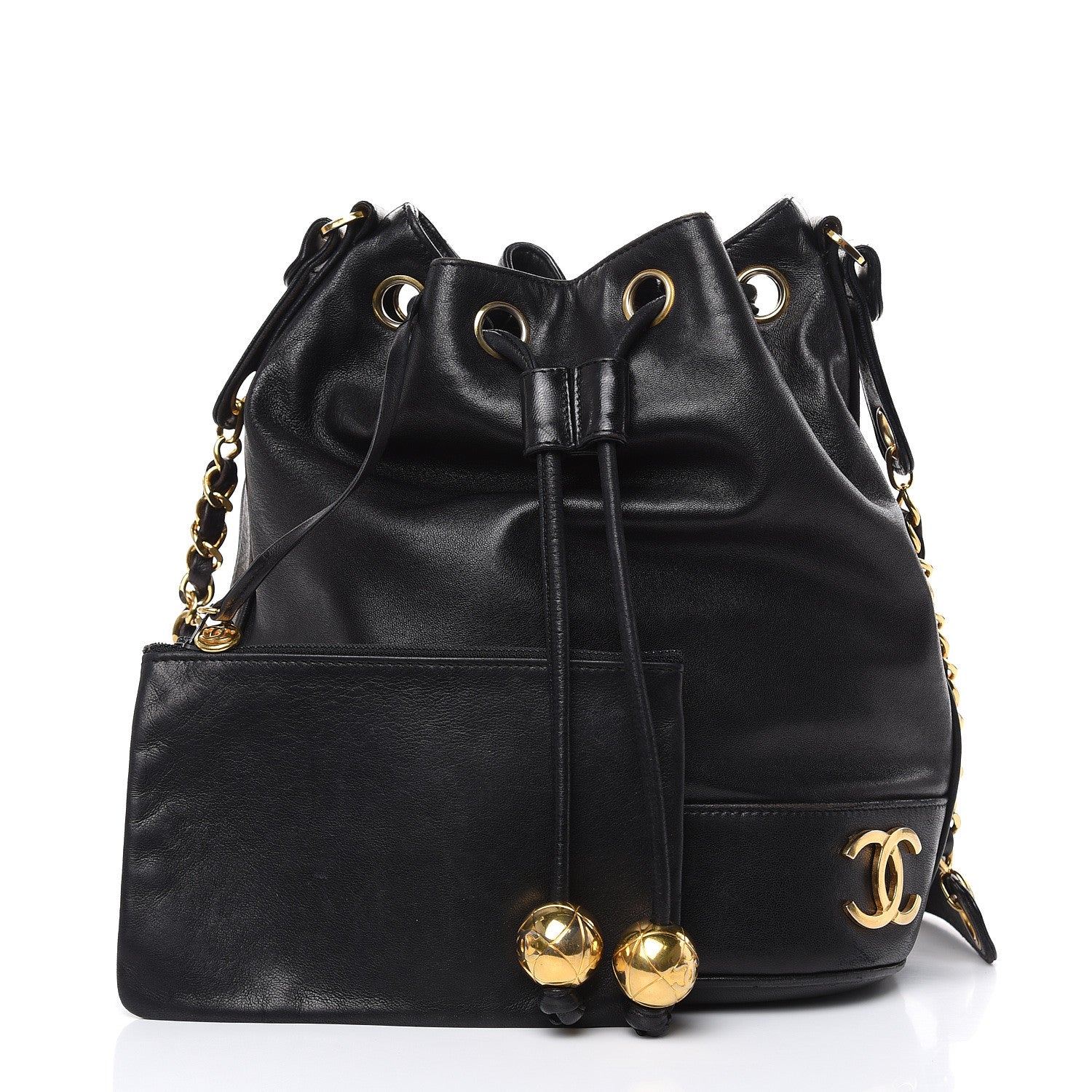Chanel Lambskin CC Drawstring Shoulder Bag Black 3 of 14