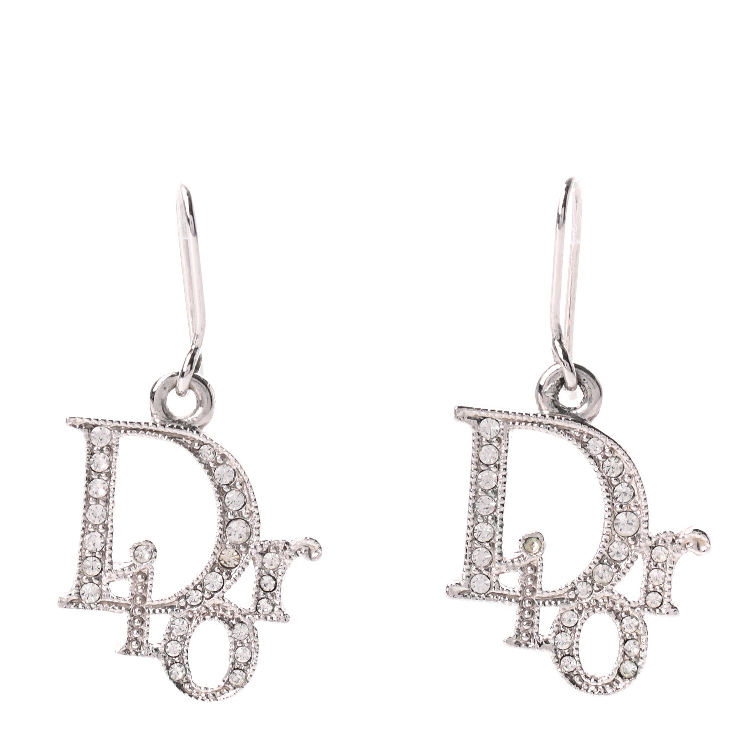 Christian Dior Crystal Logo Earrings Silver 1 of 3