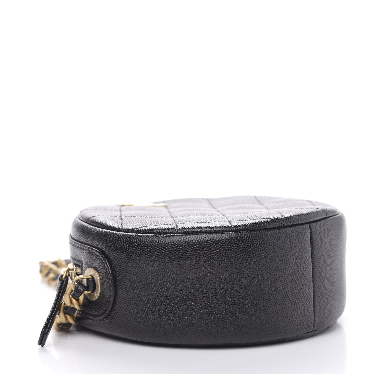 Caviar Quilted Small Round Bag With Chain Black