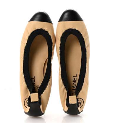 Chanel Lambskin CC Elastic Cap Toe Ballerina Flats 40 Beige Black 2 of 9