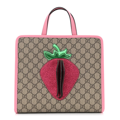 Gucci GG Supreme Monogram 3-D Strawberry Childrens Tote Beige Ebony Lotus Pink Fuxia Emerald 1 of 10