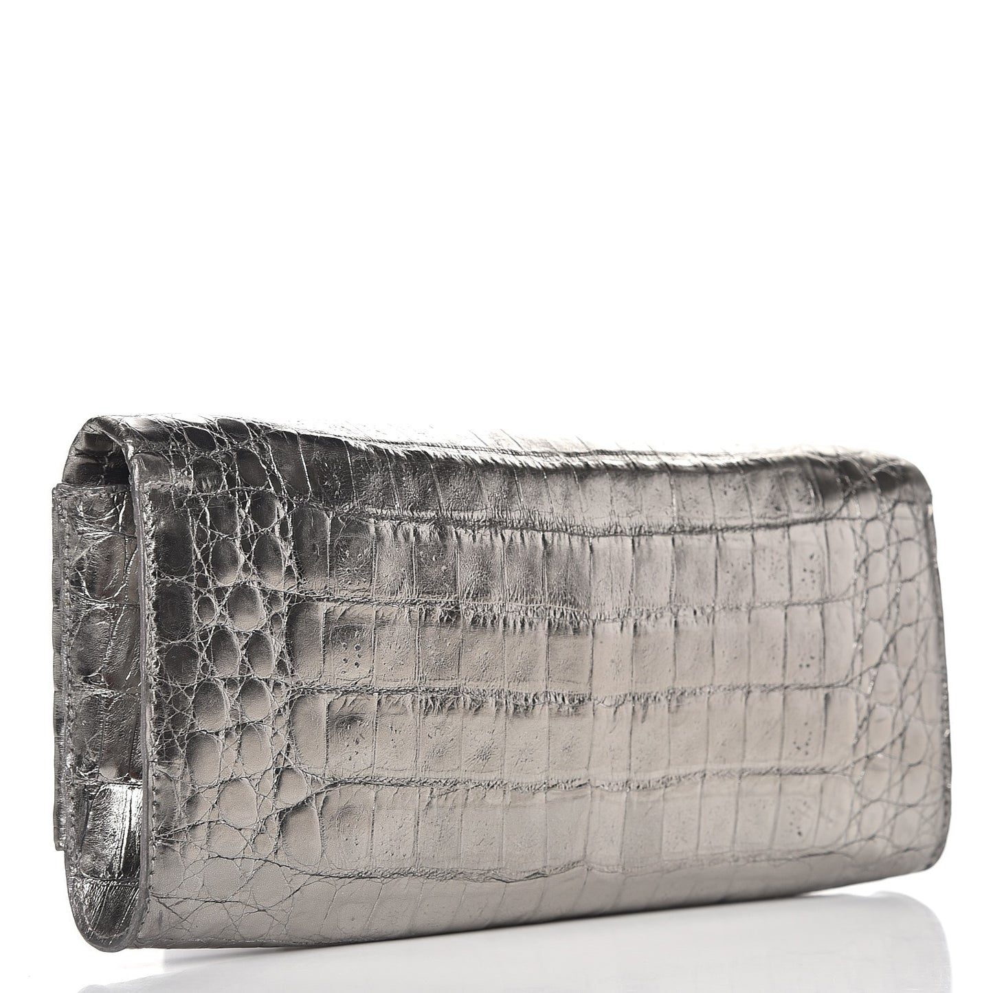 Metallic Crocodile Floral Insert Clutch Grey Yellow