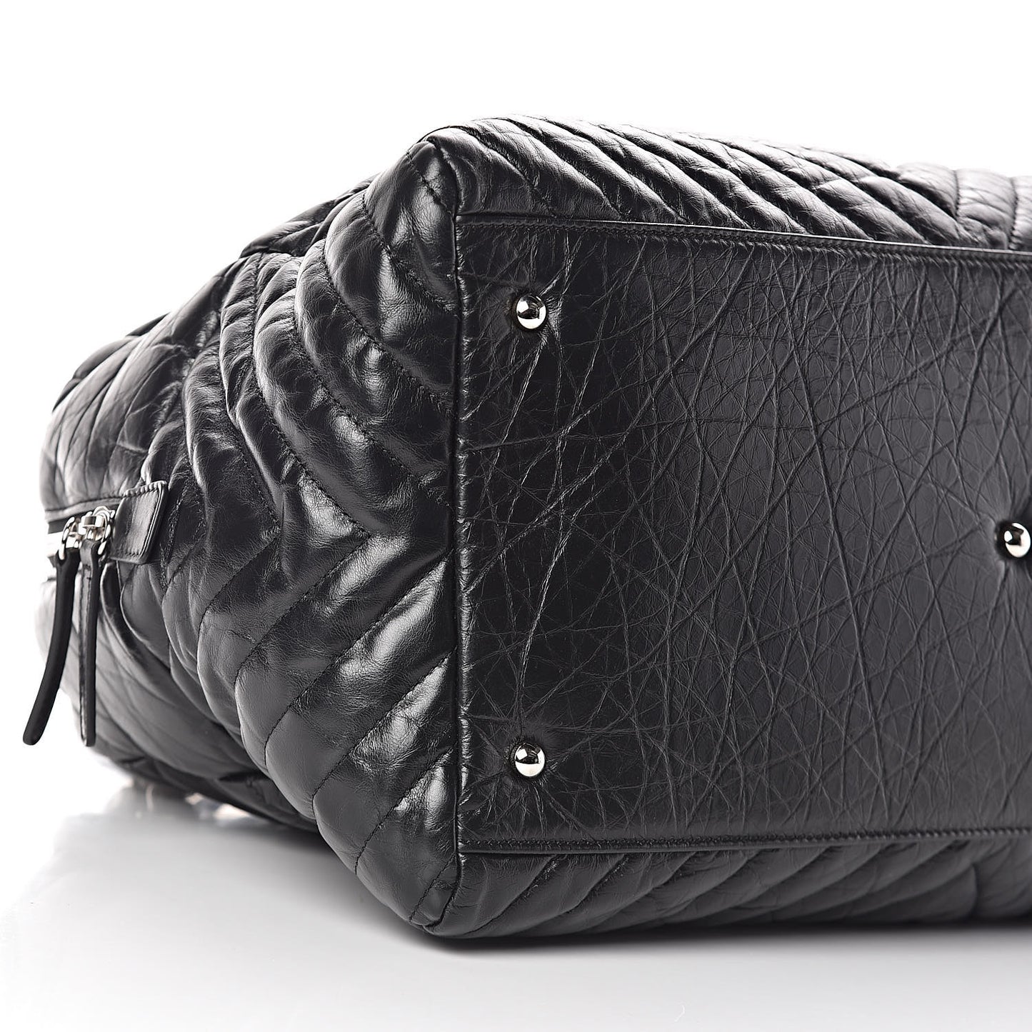 Aged Calfskin Chevron Large Soft Bowling Bag Black