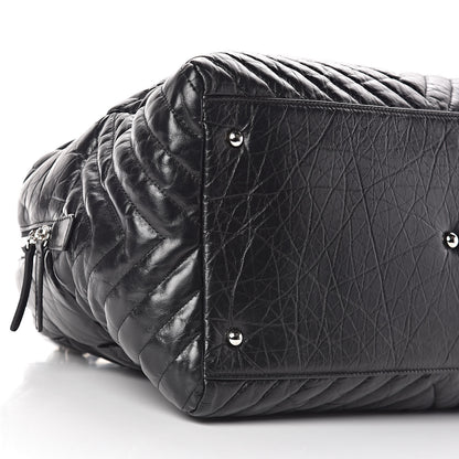 Chanel Aged Calfskin Chevron Large Soft Bowling Bag Black 5 of 10