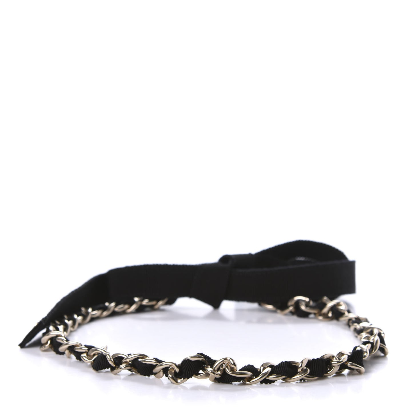 Grosgrain Chain CC Bow Belt S Black Gold