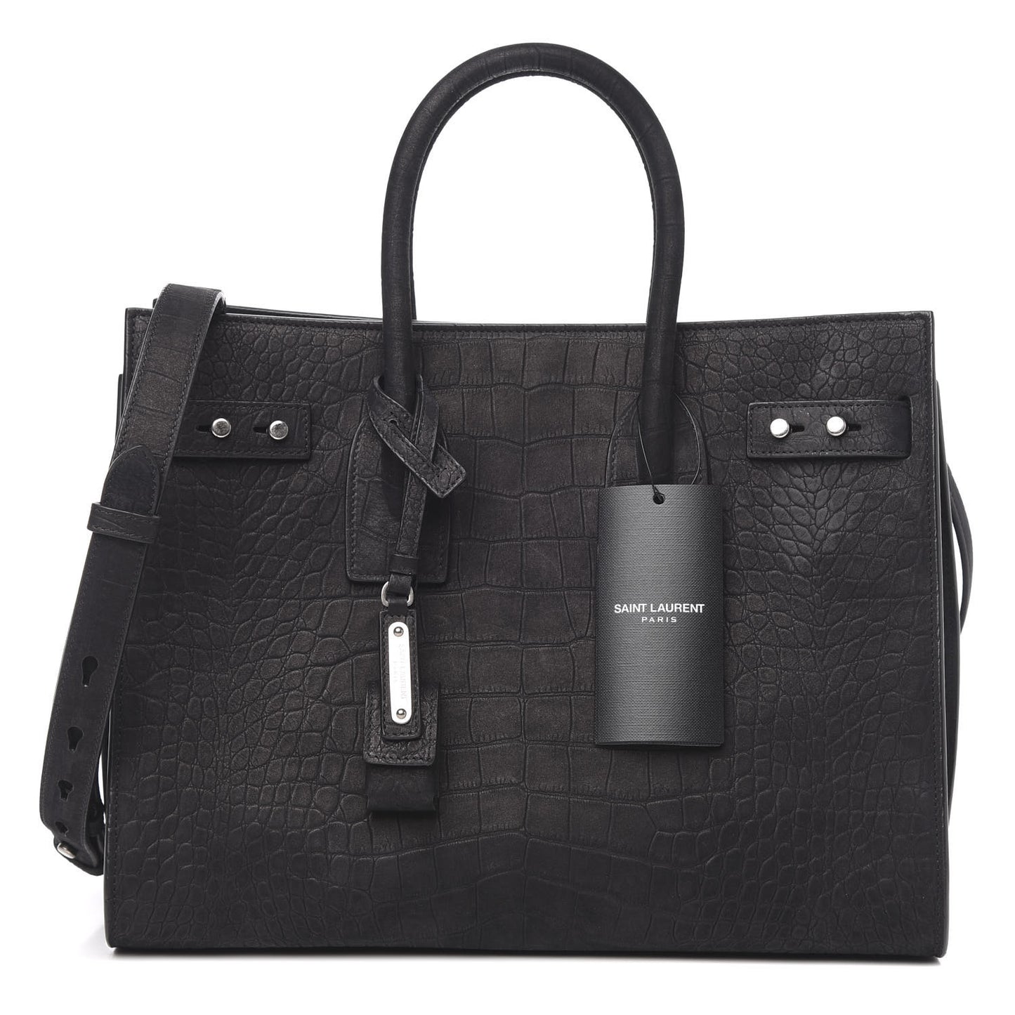 Crocodile Embossed Suede Small Supple Sac de Jour Black