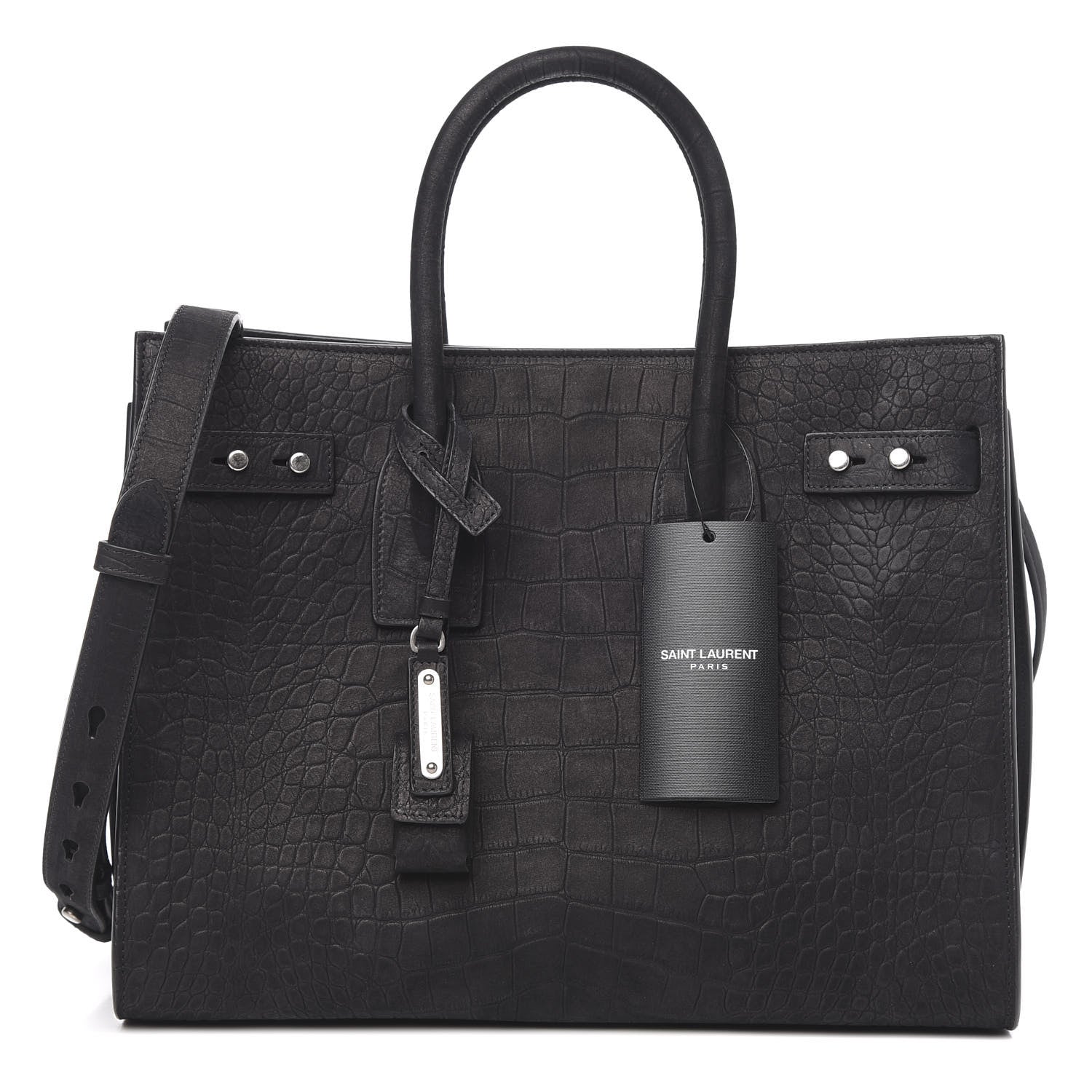 Saint Laurent Crocodile Embossed Suede Small Supple Sac de Jour Black 1 of 8