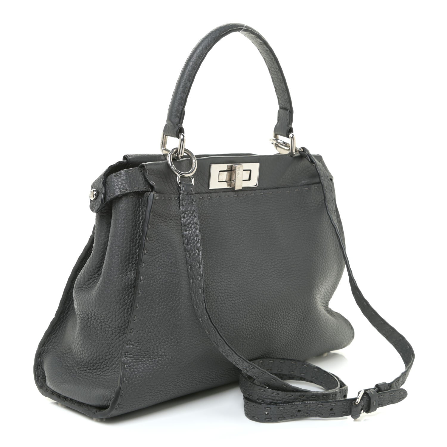 Fendi Cuoio Romano Selleria Bi-Color Medium Peekaboo Iconic Satchel Asfalto Latte 3 of 18