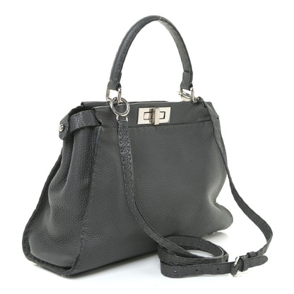 Fendi Cuoio Romano Selleria Bi-Color Medium Peekaboo Iconic Satchel Asfalto Latte 3 of 18